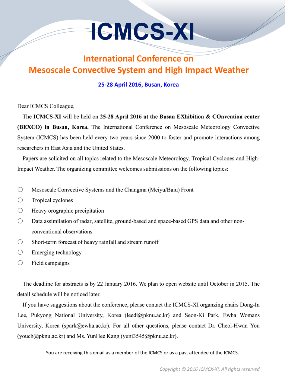 ̹ 1:ICMCS-XI (International Conference on Mesoscale Convective System and High Impact Weather) ȳ